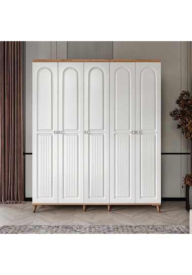 Bohem 5 Kapaklı Komple Mdf Gardırop - Elbise Dolabı