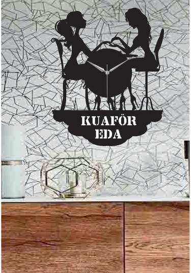 Kişiye Özel Manikür Temalı Dekoratif Ahşap Duvar Saati Siyah