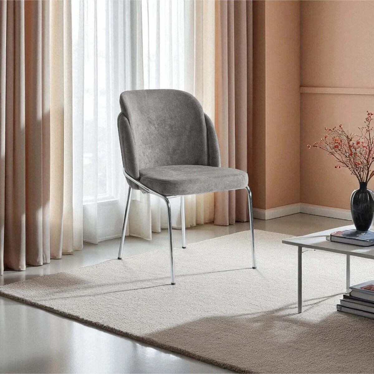 Dengema Rio Alp S26 Sandalye Antrasit Kumaş, Krom Metal Ayak Antrasit - Krom Ayak