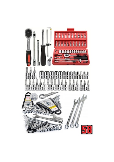 Staxx 58 Adet Lokma Takımı Seti 1/4' + 12 Parça Açık Ağız Anahtar