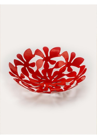 Daisy Dekoratif Metal Meyvelik, Metal Kase, Tabak 33cm - Kırmızı