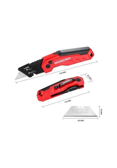 Workpro Wp211026 Katlanır Çok Amaçlı Profesyonel Rötuş Maket Bıçağı + 14 Adet Yedek Bıçak