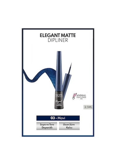 Note Cosmetique Elegant Matte Dipliner Waterproof Suya Dayanıklı - 03 Navy Blue - Mavi