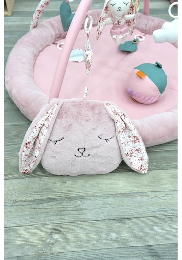 Mordesign Bebek Oyun Alanı, Tavşanlı Bebek Aktivite Matı, Güvenli Ve Yumuşak Oyun Matı, Baby Gym Serisi, Pudra