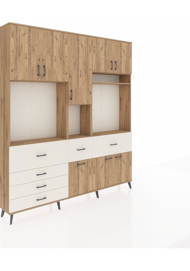 Arges Dolap 10 Raflı 6 Çekmeceli 8 Kapaklı 220x30x243 Çam-çam/aytaşı Atlas Çam/aytası