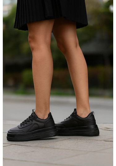 Kadın Günlük Yüksek Taşlı Taban Rahat Kalıp Yürüyüş Ve Ortopedik Spor Ayakkabı Bej Siyah