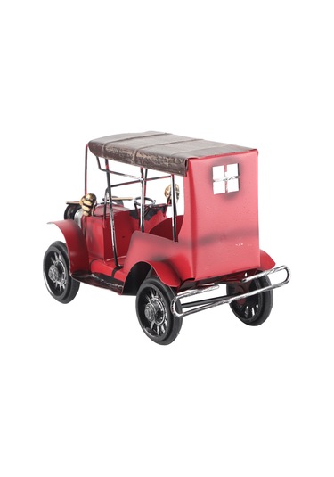 Kangvka Kırmızı Gümüş Teneke Retro Araba Modeli - Ev Dekorasyonu, Hediye, Nostaljik Masaüstü Aksesuarı