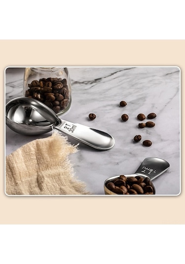 Pazly 2 Adet Paslanmaz Çelik Kahve Ölçü Kaşığı 1-2 Yemek Kaşığı Kısa Saplı Gümüş Renk Gümüş