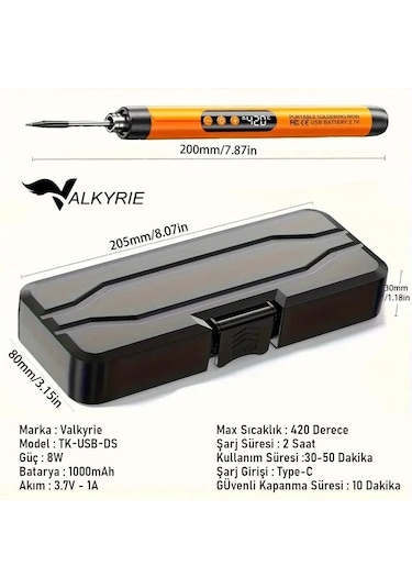Valkyrie Şarjlı Dijital Ekranlı Havya Seti 420 C Ayarlanabilir Sıcaklık Type-c Hızlı Şarj