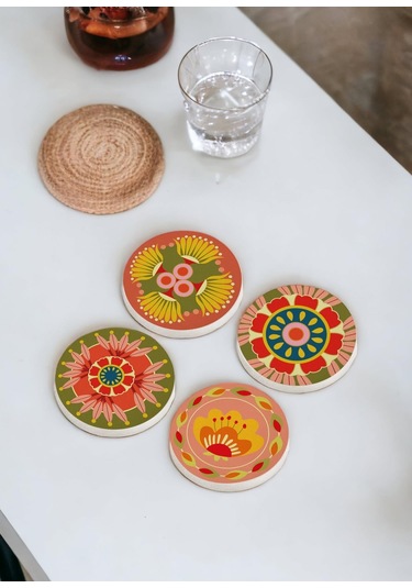 The Mia Fiore Taş Bardak Altlığı Yuvarlak 4lü Set