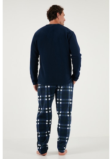 Buratti Regular Fit Bisiklet Yaka Kışlık Yumuşak Dokulu Polar Erkek Pijama Takımı 6096100 Lacivert