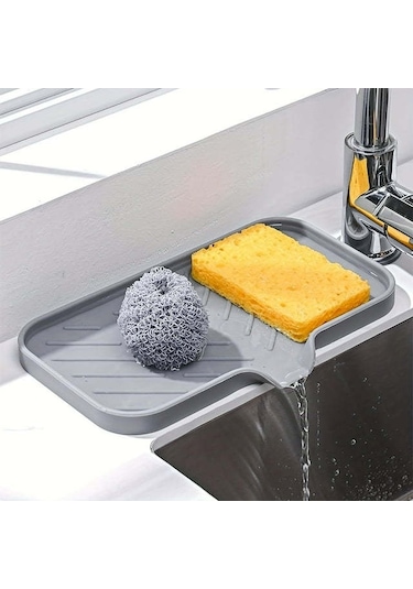 Dofolink Silikon Lavabo Organizer, Sabun Ve Fırçalayı Tutan Su Akıtmalı Depolama Tepsisi Gri