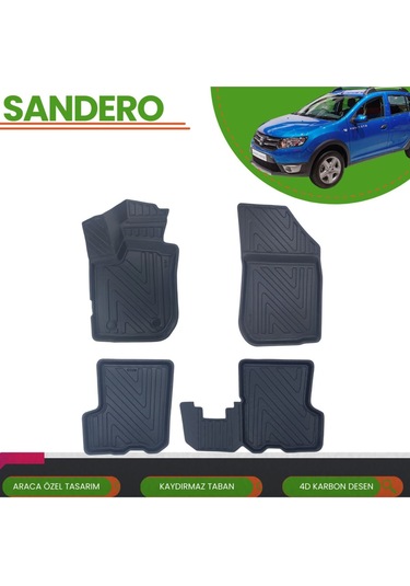 Dacia Sandero 2007-2020 Araca Özel 4d Havuzlu Paspas Takımı Karbon