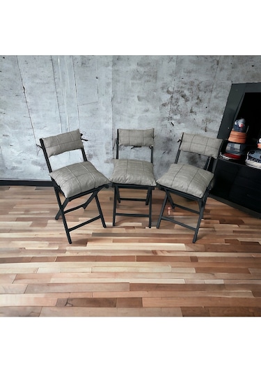 Modern Style Home Bahçe - Balkon, Iç Ve Dış Mekan Katlanır Metal Sandalye 3 Adet Açık Gri