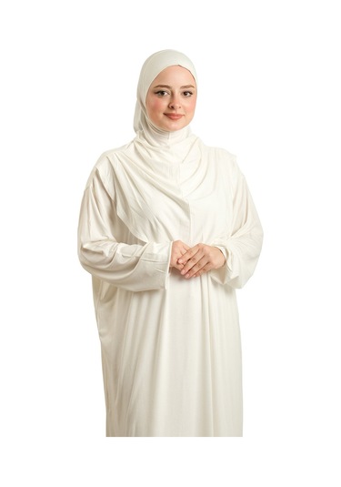 Tek Parça Namaz Elbisesi Viskon Düz 2503 40 Krem