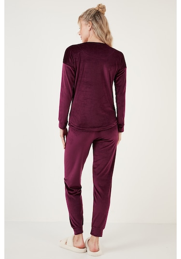 Lela Regular Fit Yumuşak Dokulu Kadife Bayan Pijama Takımı 6094200W4 Mor