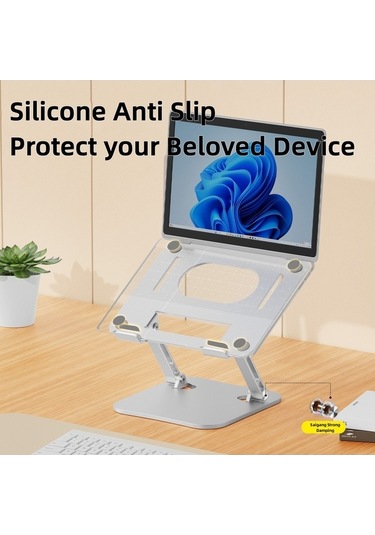 Ebitda Alüminyum Katlanabilir Dizüstü Bilgisayar Braketi - Ayarlanabilir Standı, Isı Dağılımı, Gümüş