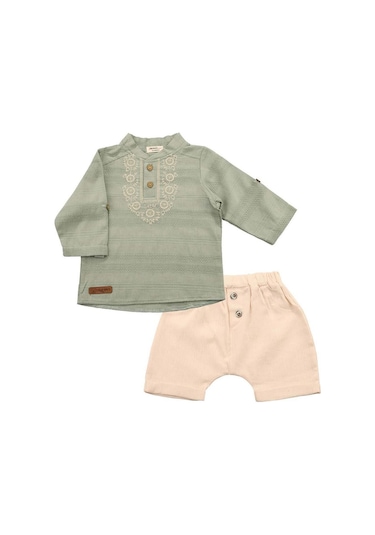 Düğme Detaylı Erkek Bebek Takım Yeşil Bipamuk 001