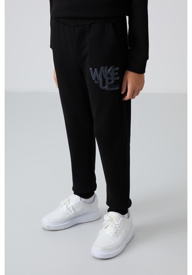 Tommy Life Siyah Pamuklu Kalın İçi Tüylü Yumuşak Dokulu Standart Fit Baskılı Erkek Çocuk Eşofman Takım - 11253 Siyah