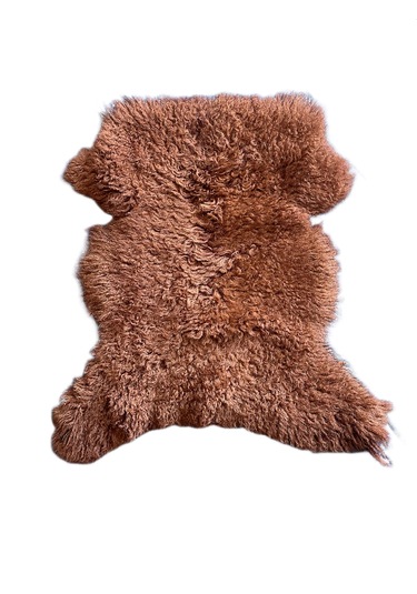 Gerçek Uzun Tüylü Koyun Postu Tarçın 60x50 Cm Koyu Turuncu