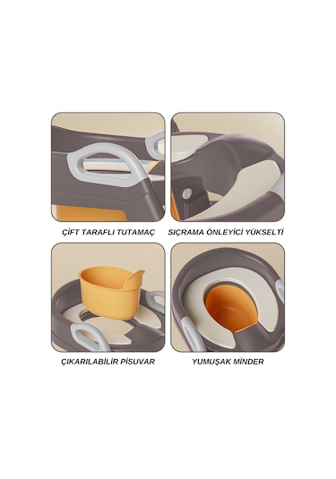Çocuk Tuvalet Eğitimi Katlanır Klozet Adaptörü ve Lazımlık Gri