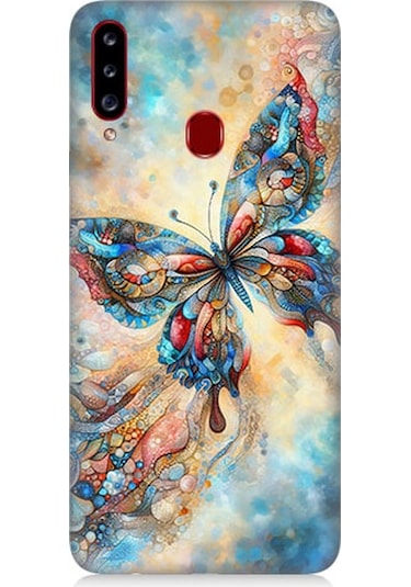 Samsung Galaxy A20s Uyumlu Renkli Kelebek Desenli Silikon Kılıf