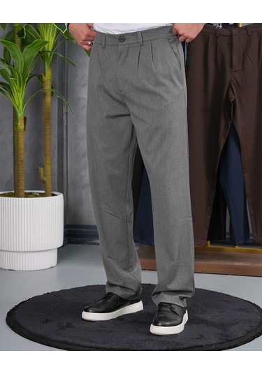 Modefendi Baggy Kesim Pile Detaylı Kumaş Pantolon Gri