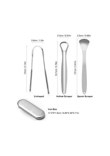 Tenfowee Paslanmaz Çelik Dil Kazıyıcı 3'lü Set - Ağız Kokusunu Önler, Hijyenik Ve Taşınabilir 111 Karakter Gümüş