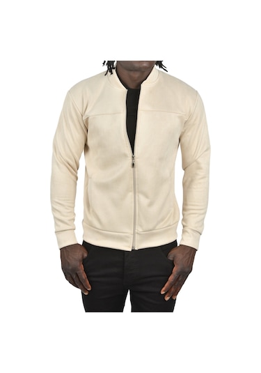 Deepsea Erkek Bej Dar Kesim Likralı Fermuarlı Süet Kumaş Ceket İnce Mont 2504334 False Bej