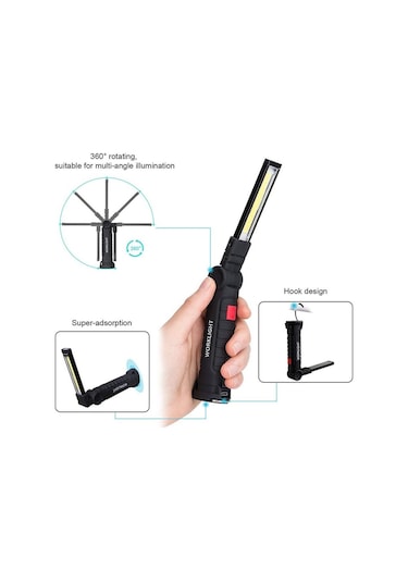 Soulader Pratik Mıknatıslı Katlanabilir Led Çalışma Lambası - Araç Tamir, El İşleri Ve Ev Onarımı İçin Çok Amaçlı Aydınlatma Siyah