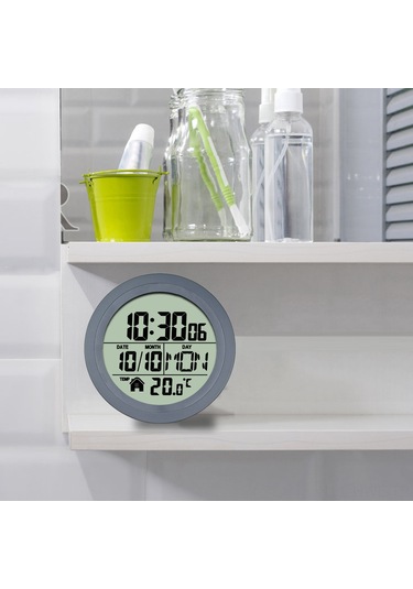 Honmex Küçük Mutfak/banyo Sopa Saat - Su Geçirmez, Zaman/tarih/sıcaklık Gösterir, Plastik Kasa, Pil Dahil Değil Koyu Gri
