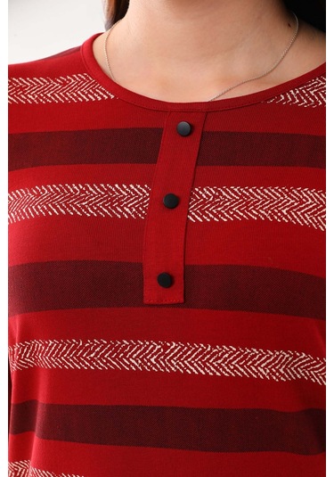 Sistas Kadın Desenli Bisiklet Yaka Uzun Kol Bluz 23596 Bordo