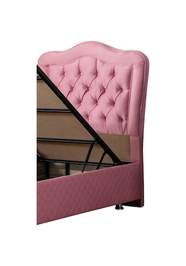 Setaymobilya Baza, Camelli Pembe Tek Kişilik Baza + Başlık + Ortopedik Yatak