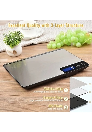 Fastbuy Wangxi Dijital Gıda Tartısı 33 Lbs Kapasiteli Gram Ons Soyma Fonksiyonu Gümüş Siyah Gümüş - Siyah