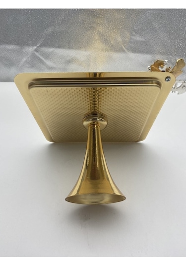 Ayaklı Gold Kare Metal Çay Ve Kahve Servis Sunum Tepsisi