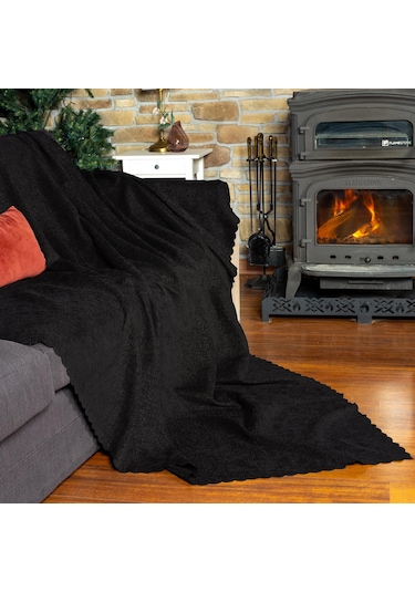 Jakarlı Şönil Koltuk Örtüsü Kanepe Örtüsü Koltuk Şalı 110x175 2 Ad. Kaymaz Antrasit Antrasit