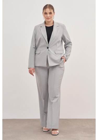 Astarlı Tek Düğmeli Blazer-1777-gri Gri