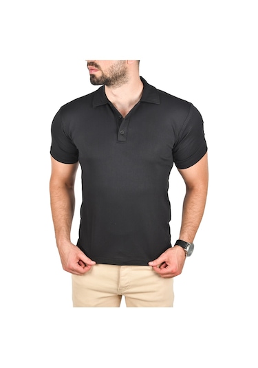 Deepsea Erkek Siyah Slim Fit Polo Yaka Tişört Dar Kesim Likralı Yakalı Tişört 2501215 Siyah