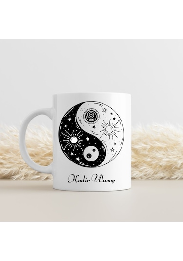 Kişiye Özel Yin Yang Tasarımlı İsimli Kupa Beyaz