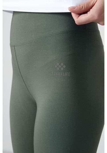 Tommy Life Çağla Yüksek Bel Toparlayıcı Slim Fit Dar Paça Kadın Tayt - 94011 Çağla