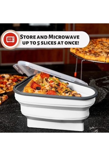 Vkemall Yiyecek Dereceli Silikon Pizza Saklama Kutusu - 5 Fırın Uygun Servis Tablası İle Katlanabilir, Leak-proof, Mikrodalga Ve Bulaşık Makinesi Güvenli Beyaz Beyaz