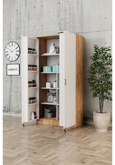 Evdemo Eva 2 Kapaklı Erzak Kiler Dolabı Atlantik Çam Beyaz