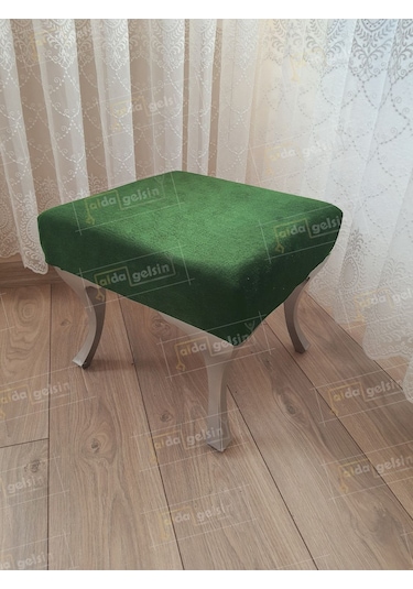 Ayak Ucu Kapı Önü Antre Düz Bench Puf Gümüş Ayak Yeşil