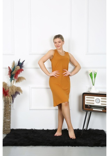 Akbeniz Kadın Kalın Askılı Penye Gecelik Hardal 14001-hardal Hardal