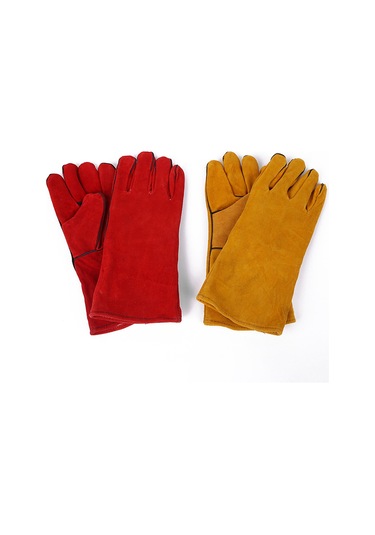 Shineyee Deri Astarlı Kaynak Eldiveni - Uzun, Kalın, Kırmızı, İş Güvenliği İçin Mükemmel Koruma