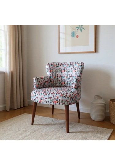 Roma Modern Tekli Koltuk Berjer - Dijital Baskılı Kumaş - Ahşap Ayak - Afrika Desen Afrikalı