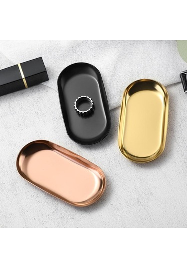 Paslanmaz Çelik Manikür Takı Saklama Tepsisi Metal Kozmetik Saklama Oval Pasta Meyve Tatlı Tepsisi Atıştırmalık Tabağı Mutfak Düzenleyici Rose Gold