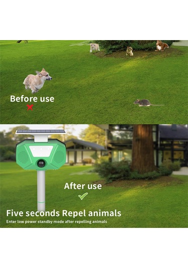 Yaozixa Güneş Enerjili Dış Mekan Sıçan-kuş-gerçek Hayvan V驱赶 Cihazı, Ip66 Su Geçirmez, 110 Pır Sensör, Sesli Alarm, Led Işık, Çıkartılabilir Toprak Çubuğu, Yeşil Batarya Dahil Yeşil
