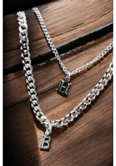 Modagümüşevi 925 Ayar Gümüş Harfli Çift Bilekliği