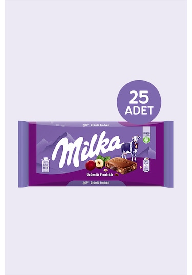 Milka Üzüm Fındık Tablet Çikolata 80 Gr X 25 Adet